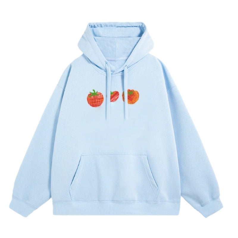 Light Blue Comfortable Hoodie With Tomato Print
