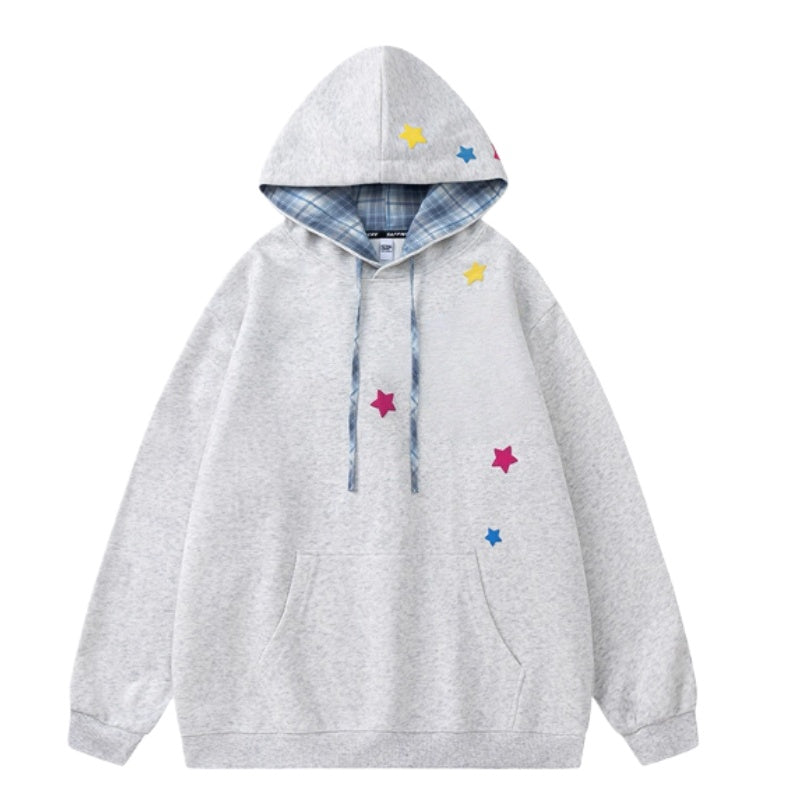 Versatile Plaid Star Print Hoodie
