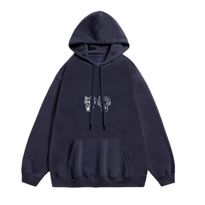 Navy Blue Casual And Versatile Fleece-Lined Hoodie